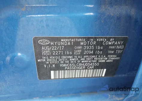 2017 Hyundai Ioniq Hybrid Blue from USA, damaged, VIN KMHC65LC8HU054550